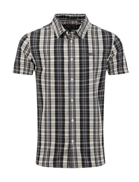 Weird Fish Judd Short Sleeve Check Shirt Size L - holiday-shop holiday-shop mens-summer-shop men men all-mens men shirts new-arrivals offers all-offer - black - FashionsVida