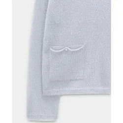 Jersey de mujer de punto semitransparente con cuello pico y bolsillos decorativos