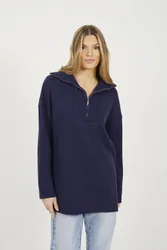 Womens Navy Oversized 1/2 Zip Knitted Jumper - Size X-Small