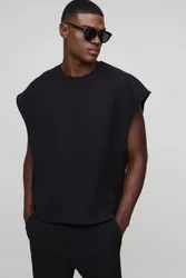 Men's Oversized Boxy Pleated Cap Sleeve Tank Black Size Small Black S