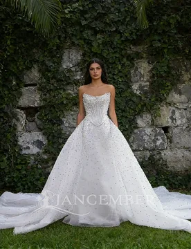 New Arrival Wedding Dress Scalloped With Beaded Detachable Sleeves Wedding Gown Customized vestidos de novia boda Removable Trai - Aliexpress - FashionsVida