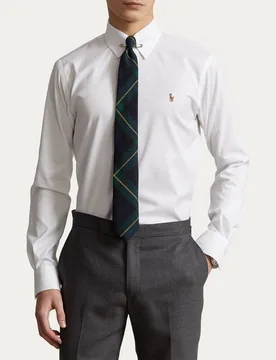 Camicia custom-fit bianca in puro cotone con colletto button-down e logo ricamato al petto - Ralph Lauren - FashionsVida