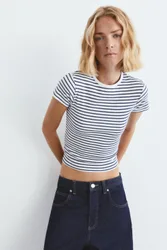 Ribbed Short Sleeve T-Shirt (Size: )
