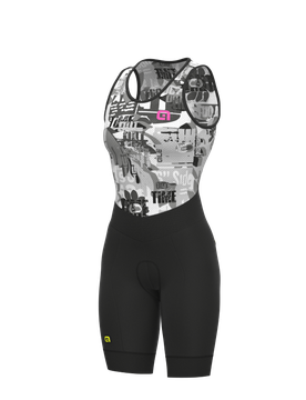 Pantaloncini ciclismo donna con canotta R-EV1 VELOCITY INTEGRATO grigio