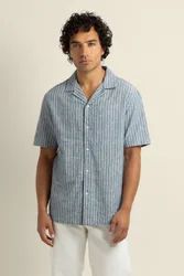 Kare Mens Linen Blend Striped Short Sleeve Shirt - - Size: S