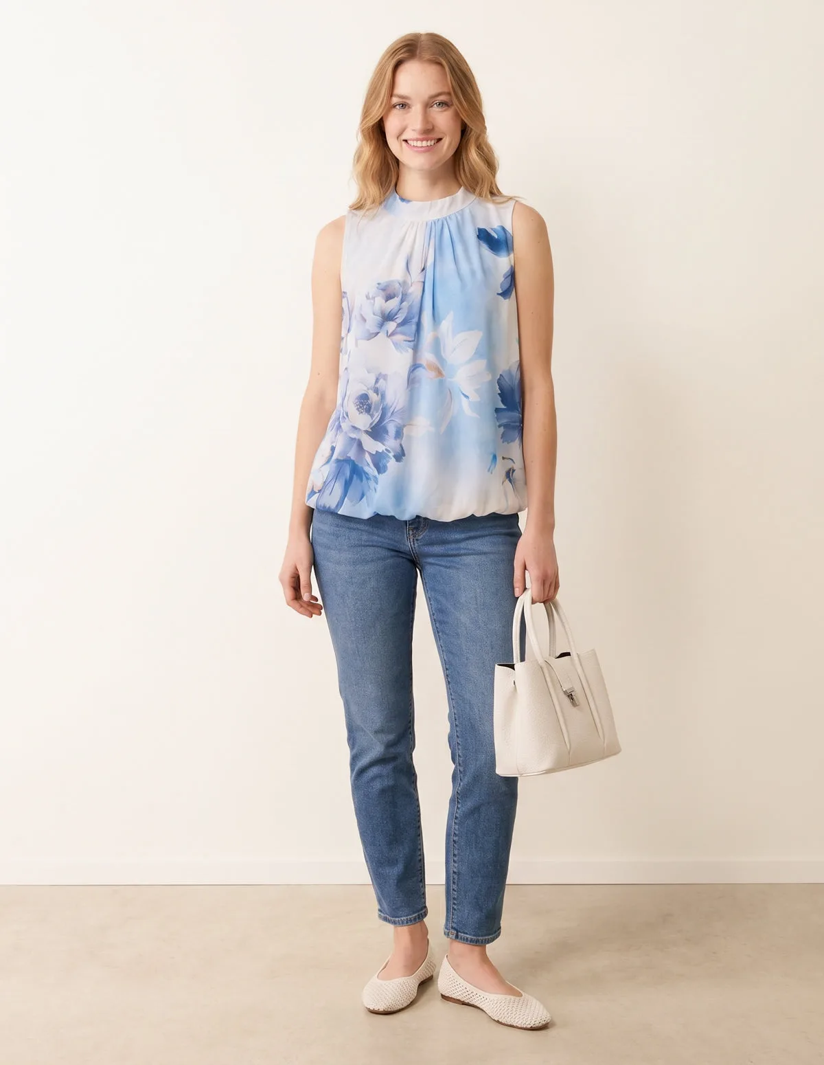 Sleeveless High Neck Puffball Blouse - M/L / BLUE - female - Blue Vanilla - FashionsVida