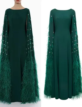 Luxury Dubai Crystal Cape Evening Gown 2026 Saudi Arabia Special Occasion Formal Green Dress Cocktail Ball Feather Dress - Aliexpress - FashionsVida