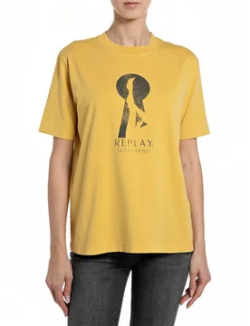 Maglietta A Maniche Corte W3379g.000.22658d Yellow Leaf XS - Replay - FashionsVida