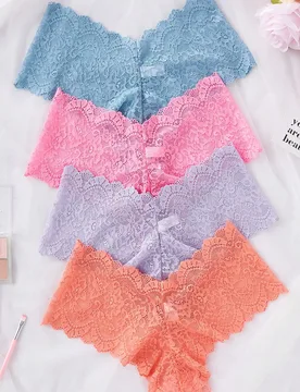Set de 4 bragas de bikini sexy con ribete de encaje para mujeres - Shein - FashionsVida