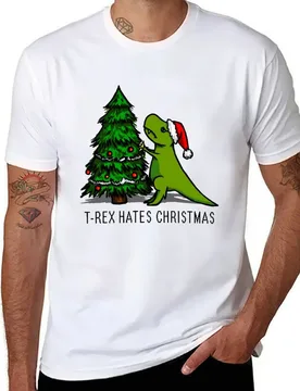 T-Rex Hates Christmas T-Shirt t shirts for man cotton funny t shirts for man slim fit T-Shirt - Aliexpress - FashionsVida