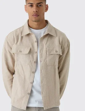Herren Bouclé Heavyweight Overshirt Light Beige Größe XS - boohooMAN - FashionsVida