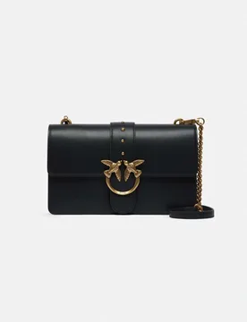 Borsa Love Bag One in pelle liscia nera con fibbia Love Birds dorata e tracolla a catena - PINKO - FashionsVida