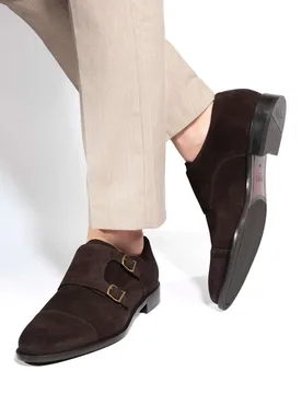 Leather Monk Strap Shoes Dark Brown male - Jones Bootmaker - FashionsVida