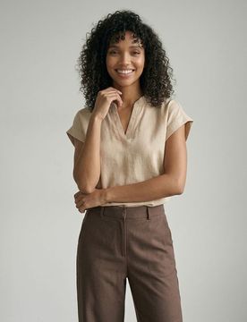 Blusa in cotone stile camicia senza maniche - beige