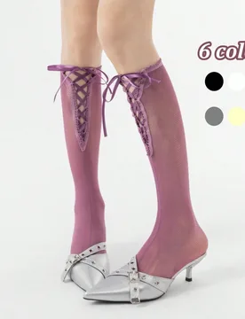 Pares de calcetines finos hasta la rodilla para primavera/verano, calentadores de piernas con estilo de ballet con cruce, calcetines hasta la rodilla - Shein - FashionsVida