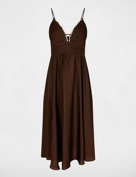 Vestido largo con escote pico decorado - Morgan - FashionsVida