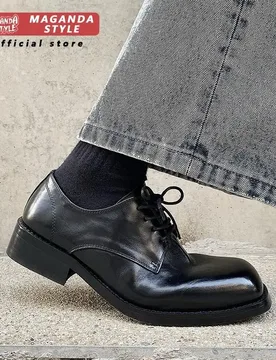 Washed A-level cowhide square toe derby shoes for men with thick soles elegant patent leather casual leather shoes retro style - Aliexpress - FashionsVida