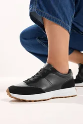 Faux Leather Trainers In Wide E Fit & Extra Wide EEE Fit - Black - Size: 8EEE