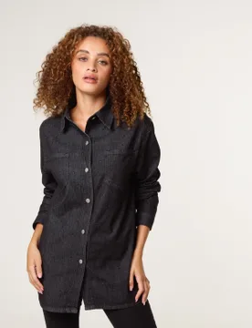 Long Sleeved Denim Shirt - L / BLACK - female - Blue Vanilla - FashionsVida