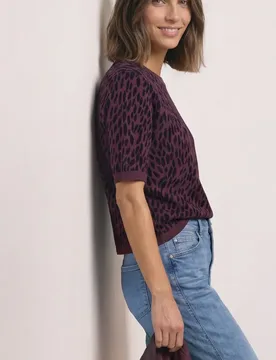 Jacquard Pullover mit Rundhals und Leo-Muster female Rot - Street One - FashionsVida