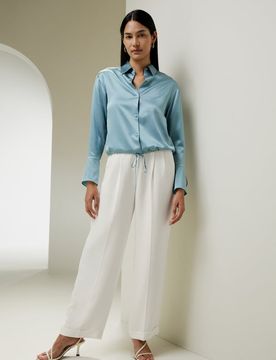 Camicie Donne Eleganti Seta Increspature Sull'Orlo E Sulle Maniche 100% Pura Seta Più Duraturo E Più Rispettoso Dell'Ambiente XS