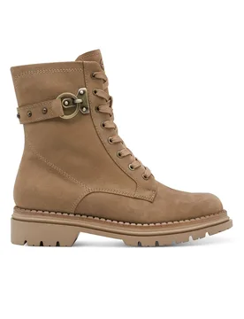 Women's Tamaris Fashion Leather Lace-Up Zip Combat Ankle Boots in Beige Size: 8 - Beige - Size: 8 - Infinity Leather - FashionsVida