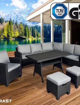 Polyrattan Eck Sitzgruppe HACIENDA schwarz/grau