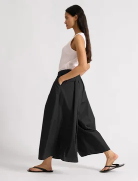 Pure Cotton Drawstring Culottes Black female - Albaray - FashionsVida