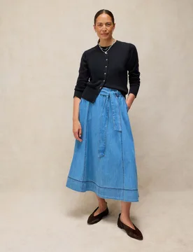 Pure Cotton Denim Midi A-Line Skirt Blue Denim female - White stuff - FashionsVida