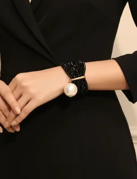 Stackable Bangle Multi-Strand Pearl Bracelet Baroque Gold-Plated Cuff Bangle Elastic Chunky Beaded Wristband Bridesmaid - Aliexpress - FashionsVida