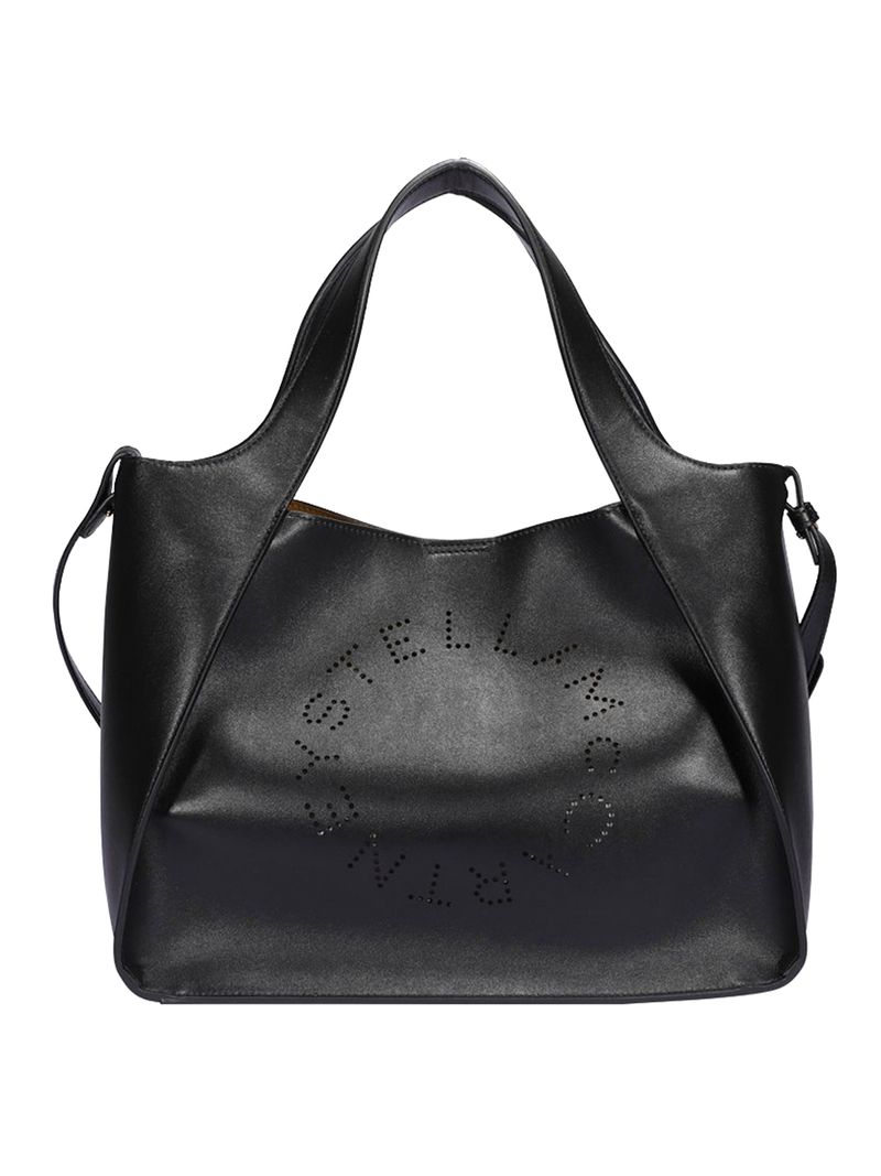 Borsa in similpelle nera con logo perforato