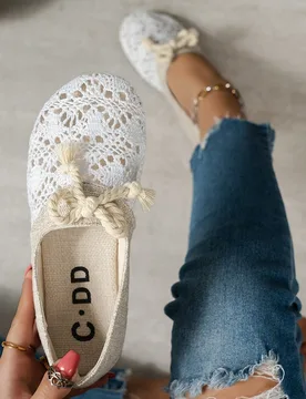 Zapatos planos de malla de lino para verano, nuevos mocasines con lazo trenzado para mujer, zapatos planos huecos, moda cómoda y ligera, calzado casu - Shein - FashionsVida