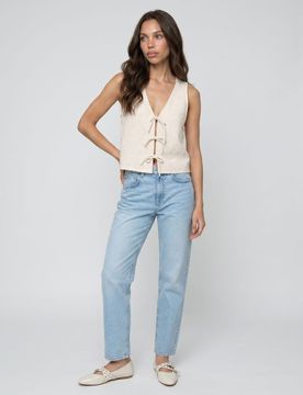 Jeans mom fit comfort in cotone con effetto slavato - blu