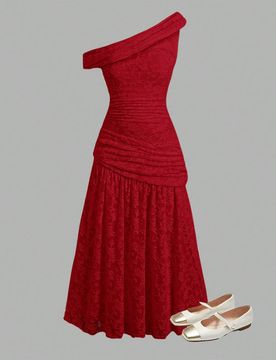 Vestido largo elegante con hombros fruncidos y ribete de encaje para adolescentes, adecuado para ir al trabajo y ocasiones formales