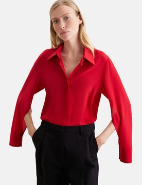 Hemdbluse mit hohen Ärmelschlitzen aus 100% Seide Rot 38