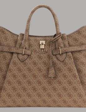 Borsa a mano Yesba similpelle morbida con tracolla e logo dorato beige