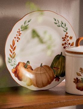Piatto in ceramica con motivo autunnale - multicolor
