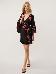 Appliqué Wrap Mini Beach Cover Up Kaftan Black Mix female
