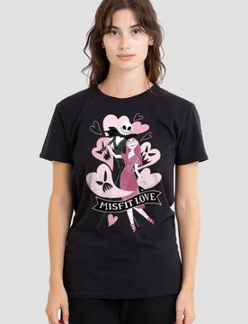 Women's The Nightmare Before Christmas Valentine's Day Misfit Love T-Shirt, Black Size: XL - Black - Size: XL - Disney - FashionsVida