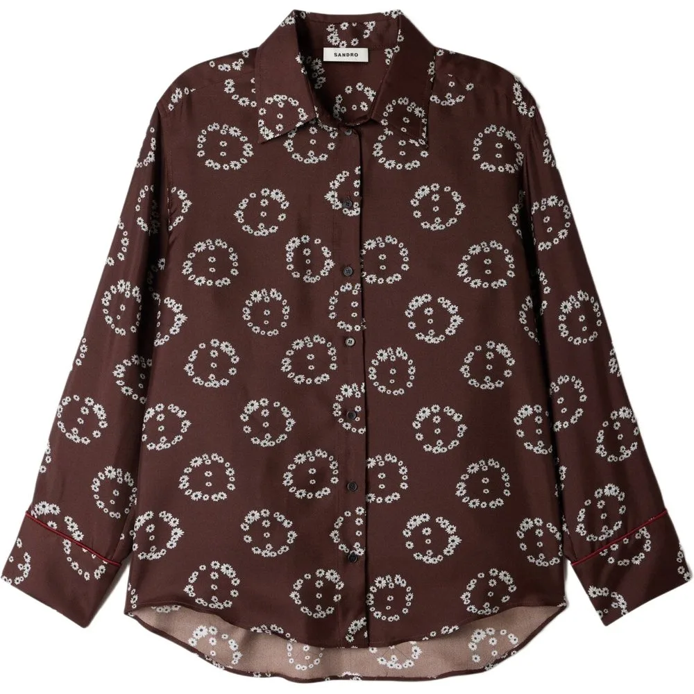 Camisa de mujer fluida 100% seda con estampado floral - sandro - FashionsVida
