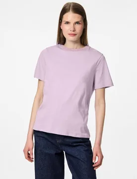 Camiseta de manga corta y cuello redondo con detalle de lurex de mujer - Pieces - FashionsVida