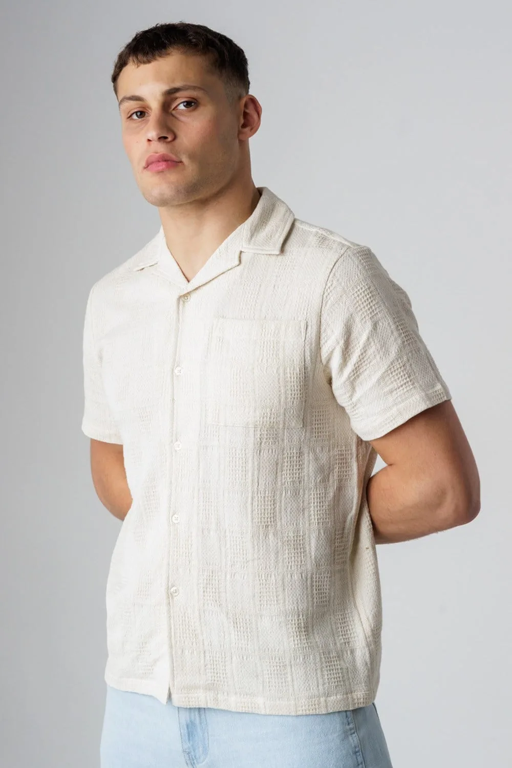 Cotton Textured Check Print Button-Up Mens Shirt - - Size: M - Nines - FashionsVida