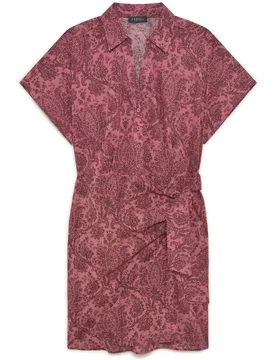 Vestido corto con cinturón fruncido y manga corta - Caroll - FashionsVida