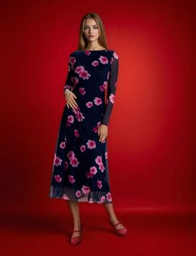 Abito maxi con scollo sulla schiena e stampa floreale - multicolor