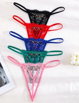Paquete de 5 panties con tanga en encaje y decoración de corazón, ropa interior sensual - Shein - FashionsVida