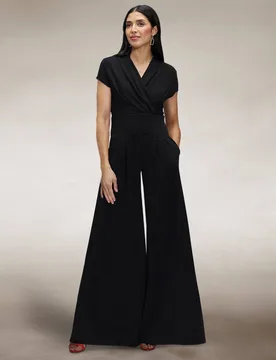 Women's Cap Sleeved Wide Leg Jumpsuit in Black Size: 16 - Black - Size: 16 - Hot Squash - FashionsVida