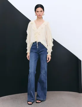 Pantalón denim de mujer flare tiro medio - Tintoretto - FashionsVida