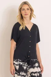 Women's Textured Tie Hem Top in Black Size: XL - Black - Size: XL