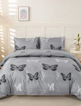 Piezas Juego de ropa de cama con estampado de mariposa, Juego de ropa de cama rosa, Juego de ropa de cama suave y cómodo, Juego de ropa de cama con c - Shein - FashionsVida