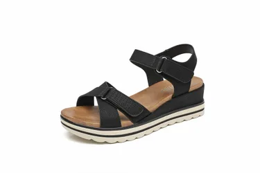 Double Adjustable Ankle Strap Slingback Hook & loop Sandals - Black - Size: 6